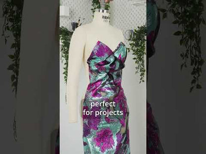 Metallic Hot Pink, Baby Pink and Purple Big Blooms and Leaves Luxury Burnout Brocade