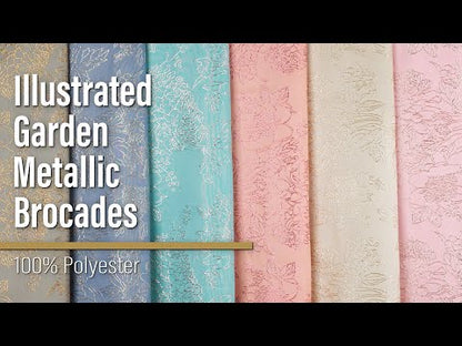 Metallic Brocade - Light Turquoise and Gold Illustrated Garden