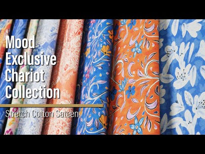 Stretch Cotton Sateen - Yellow and Plum Floral - Midsummer Meadow Print - Mood Exclusive Chariot Collection