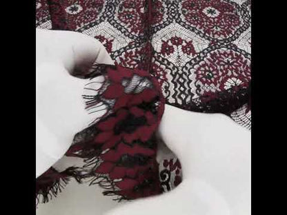 Raschel Lace with Finished Scalloped Edges - Black and Chocolate Truffle Sunflowers and Daisies