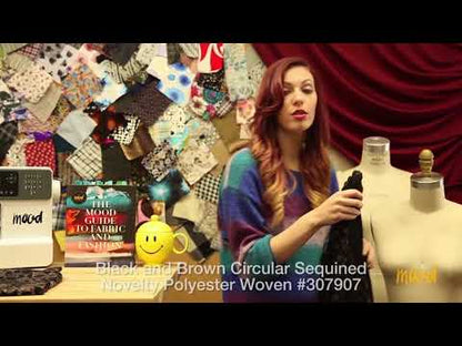 Black and Brown Circular Sequined Novelty Polyester Woven