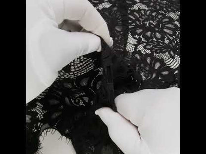 Corded Lace with Finished Scalloped Edges - Black Bold Florals