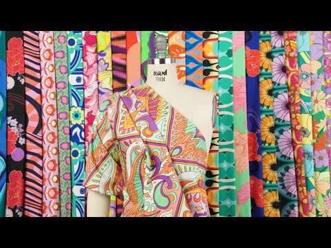 Stretch Cotton Sateen - Hot Pink, White and Orange Abstract Paisley - Free Falling Print - Mood Exclusive Groove Collection