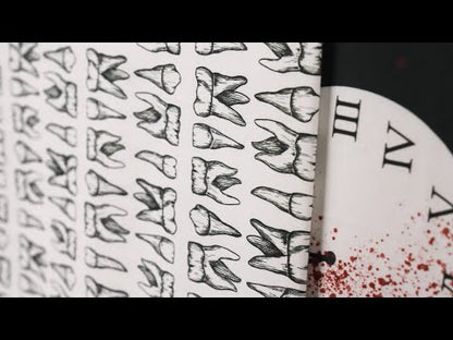 Stretch Cotton Poplin - Clocks and Blood Splatter - The Masque Print - Mood Exclusive Nevermore Collection