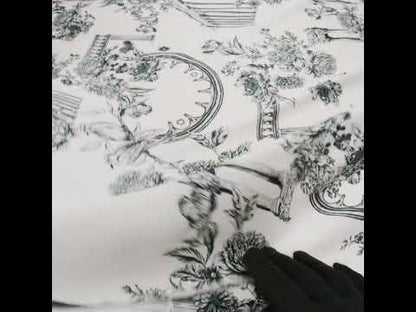 Polyester Satin - Black on White Flowers and Columns - Mood Exclusive Petal Pillars Print