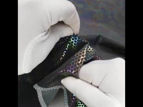 Reflective Fabric - Dark Gray Rainbow with Metallic Rainbow Oil Slick Honeycombs - Image 6 of 6