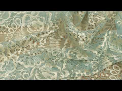 Powder Blue and Metallic Gold Floral Lace With Scalloped Edges
