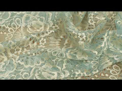Powder Blue and Metallic Gold Floral Lace With Scalloped Edges