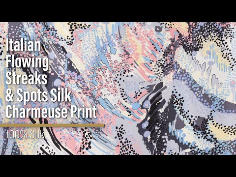 Silk Charmeuse Print - Pink, Butter Yellow and Sky Blue Flowing Streaks and Spots - Made in Italy
