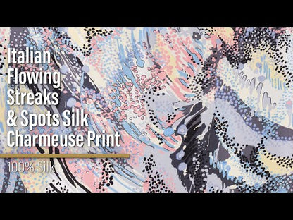 Silk Charmeuse Print - Pink, Butter Yellow and Sky Blue Flowing Streaks and Spots - Made in Italy