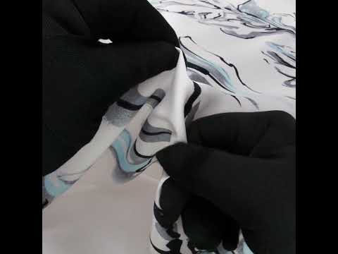 Polyester Satin - White, Gray and Sky Blue Inky Florals - Mood Exclusive Atamasco Ink Print