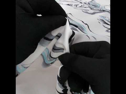 Polyester Satin - White, Gray and Sky Blue Inky Florals - Mood Exclusive Atamasco Ink Print