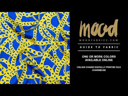 Mood Exclusive Italian Blue and Yellow Chains Digitally Printed Silk Charmeuse