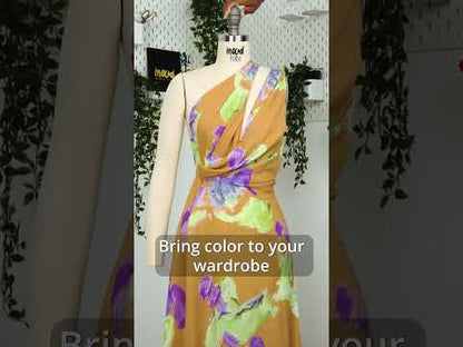 Viscose Crepe - Orange, Purple and Lime Brushstrokes - Mood Exclusive Tulip Impermanence Print