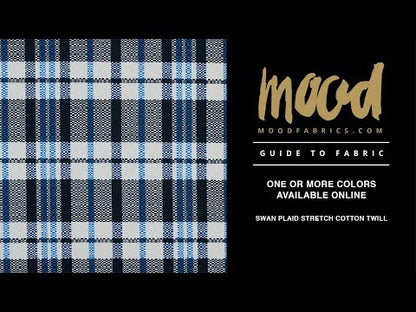 Dark Navy, Ribbon Red and White Swan Plaid Stretch Cotton Twill