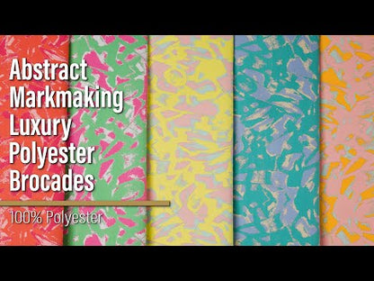 Luxury Polyester Brocade - Sparkling Country Blue, Teal, and Yellow Beige Abstract Markmaking