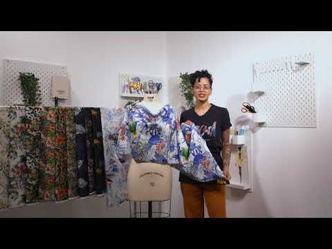 Mercerized Organic Egyptian Cotton Voile - Lyons Blue Tropical Leaves - Toulouse Collection