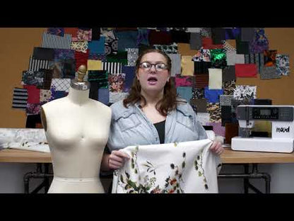 Stretch Cotton Sateen - White and Green Birds and Flowers - La Grande Tournee Print - Mood Exclusive Jacques Collection