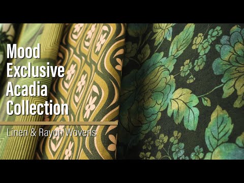 Linen and Rayon Woven - Green, Blue and Beige Little Birds - Birdsong Saunter Print - Mood Exclusive Acadia Collection