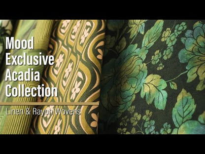 Linen and Rayon Woven - Green, Blue and Beige Little Birds - Birdsong Saunter Print - Mood Exclusive Acadia Collection