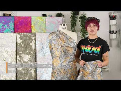 Metallic Silver, Black and Golden Yellow Rose Garden Linework Luxury Brocade