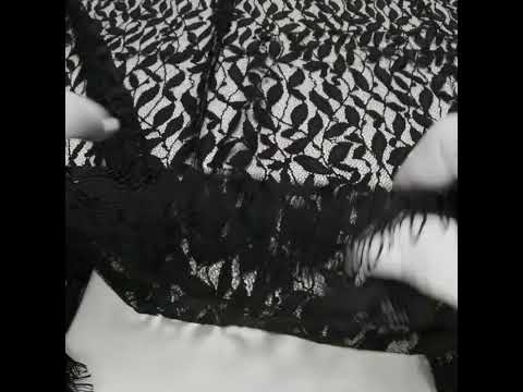 Corded Lace Panel with Finished Scalloped Edges - Black Leafy Stems - Image 6 of 6
