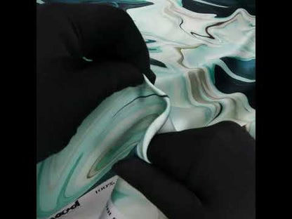Polyester Satin - Sea Green and Beige Liquid Swirls - Mood Exclusive Liquid Motion Print