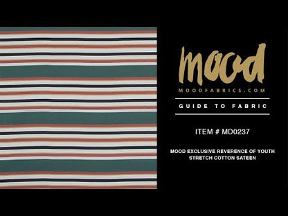 Satén de algodón elástico - Rayas verdes y marrones - Estampado Reverencia de la Juventud - Colección exclusiva Key Largo de Mood