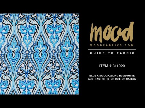 Blue Atoll/Dazzling Blue/White Abstract Stretch Cotton Sateen