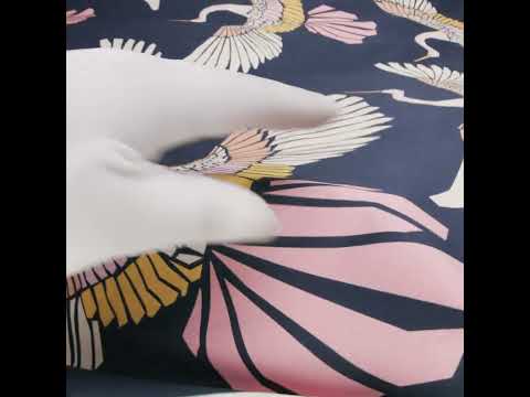 European Navy and Pink Geometric Crane Cotton Poplin