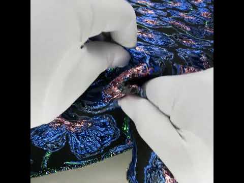 Carolina Herrera Metallic Blue, Green and Black Poppies Polyester and Nylon Brocade