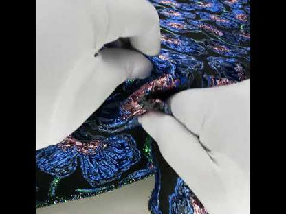 Carolina Herrera Metallic Blue, Green and Black Poppies Polyester and Nylon Brocade