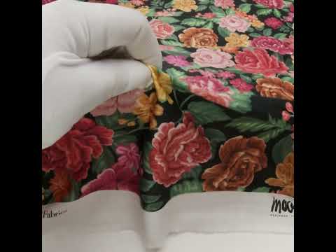 Rayon Challis - Coral Pink, Yellow and Green Flowers on Black - Mood Exclusive Midnight Garden Party Print - Image 6 of 6