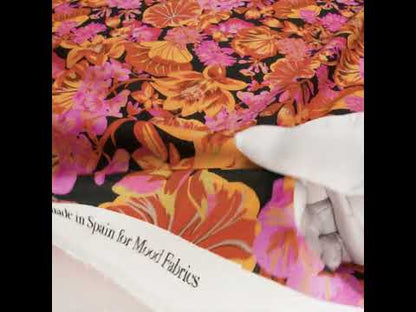 Linen and Rayon Woven - Black, Pink and Yellow Floral - Tangerine Dreams Print - Mood Exclusive Citrus Collection