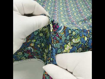 Liberty Fabrics Tana Lawn® - Strawberry Thief Dark Blue - Blue, Lime Green and Berry Pink Birds, Berries and Flowers