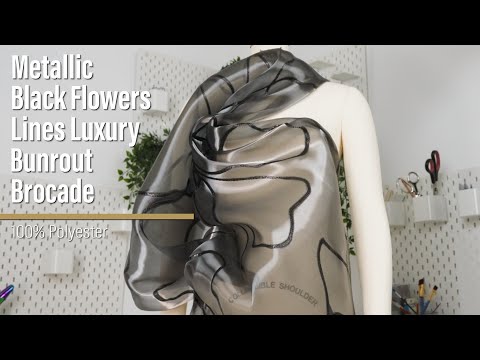 Metallic Black Flower Lines Luxury Burnout Brocade