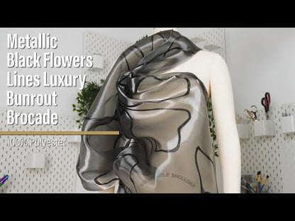 Metallic Black Flower Lines Luxury Burnout Brocade