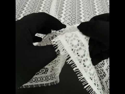 Corded Lace with Eyelash Fringe Edges - Ivory Zig Zag Stripes - Image 6 of 6