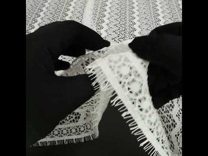 Corded Lace with Eyelash Fringe Edges - Ivory Zig Zag Stripes