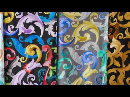 Mood Exclusive Italian Black and Gold Ornate Swirls Silk Charmeuse