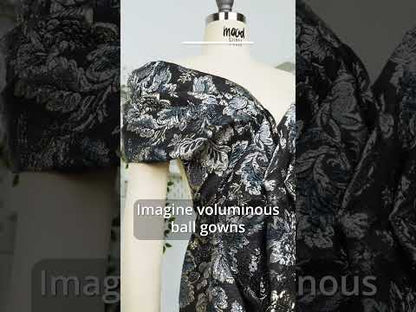 Metallic Silver, Gold and Charcoal Floral Delight Luxury Brocade