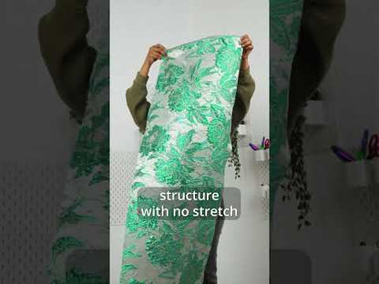 Metallic Green, Blue and Pale Gold Radiant Roses Luxury Brocade
