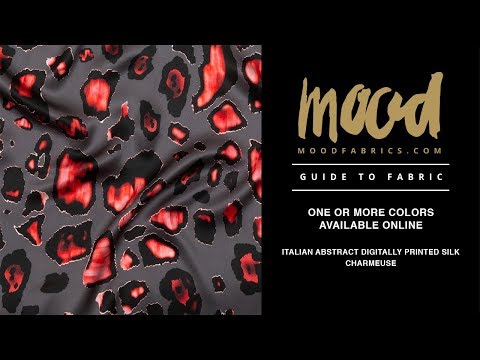 Mood Exclusive Italian Gray and Red Abstract Digitally Printed Silk Charmeuse