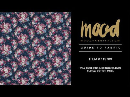 Wild Rose Pink and Insignia Blue Floral Cotton Twill
