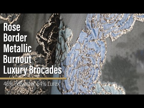 Metallic Burnout Luxury Brocade - Charcoal, Black and Gold Rose Border
