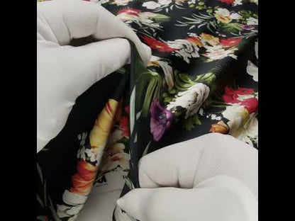 Polyester Satin - Red, Yellow and Black Floral - Mood Exclusive Midnight Bloom Print