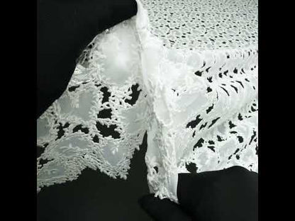 Burnout Embroidered Lace with Finished Edges - White Leafy Lines