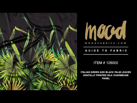 Mood Exclusive Italian Green and Black Palm Leaves Digitally Printed Silk Charmeuse Panel