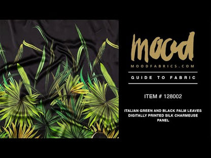 Mood Exclusive Italian Green and Black Palm Leaves Digitally Printed Silk Charmeuse Panel