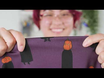 Stretch Cotton Sateen - Purple, Orange and Yellow Stripes - Foliate Pathways Print - Mood Exclusive Jack-O-Lantern Collection